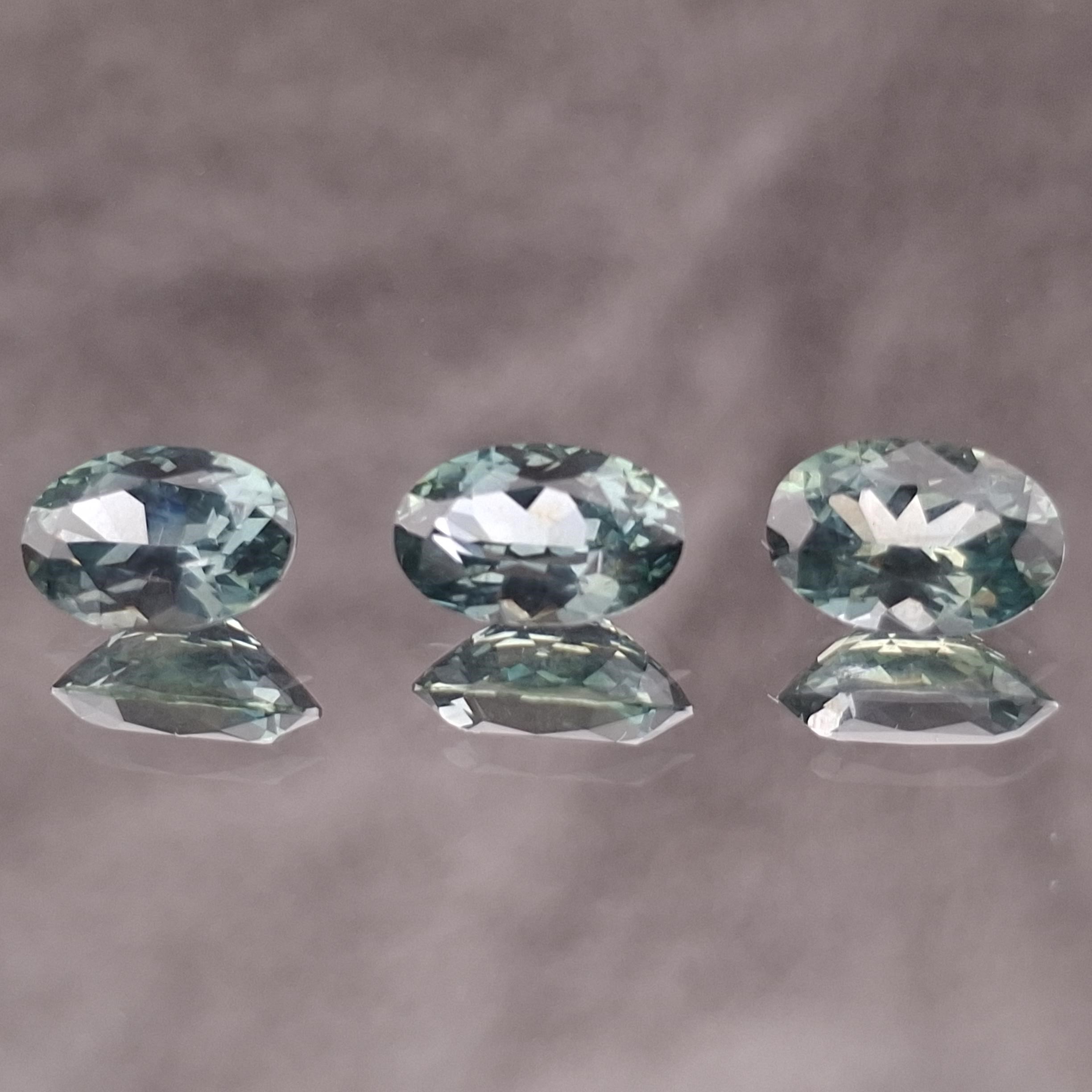 4.480 tcw. Trio Blue Green Oval Montana Sapphire